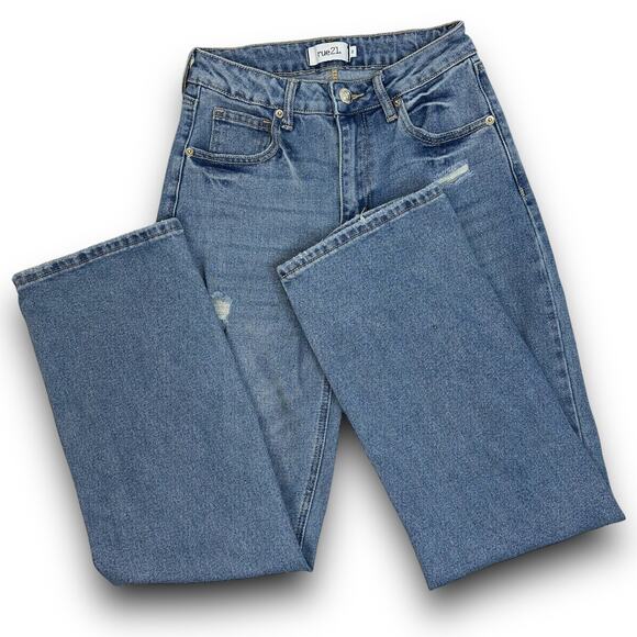 Rue 21 Womens Relaxed Baggy Mid Rise Waist Jeans Distressed Medium Wash Size 2 - Picture 4 of 8